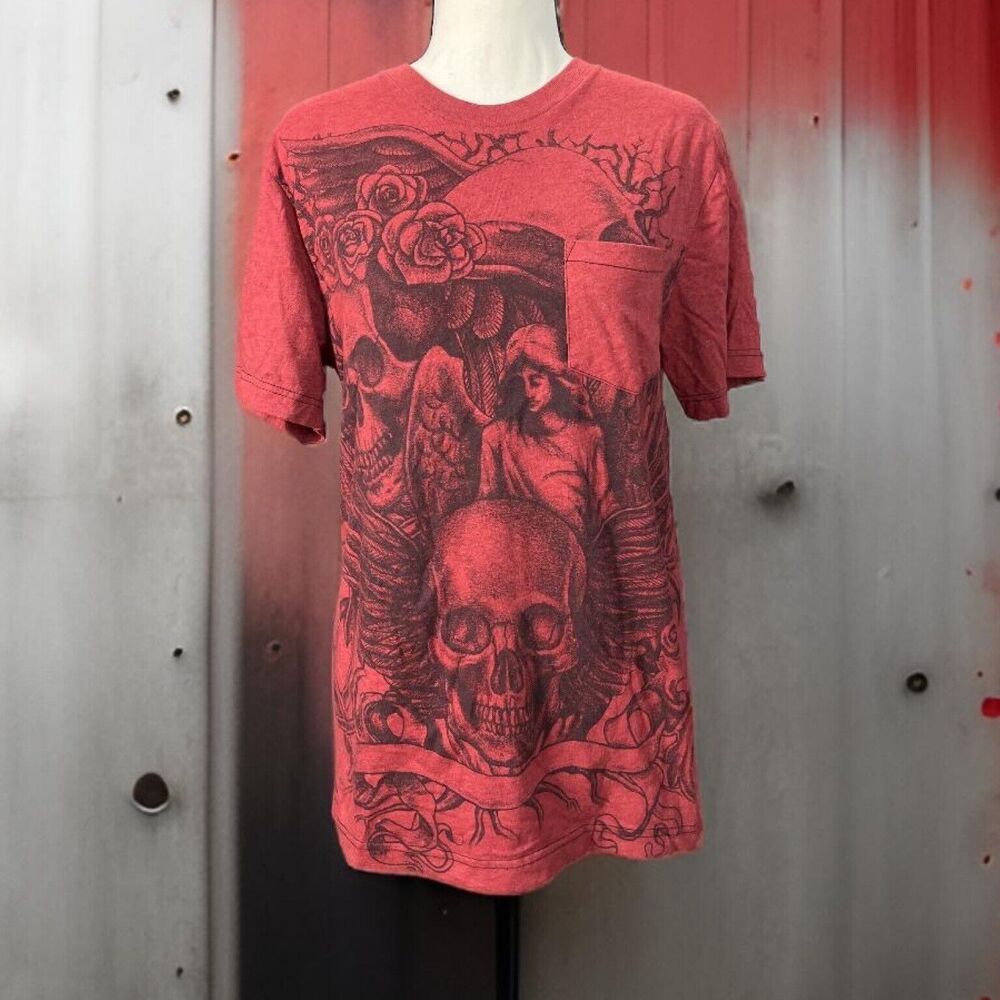Unisex Aces & Idols, Skull & Rosses, Gothic Red Tees
